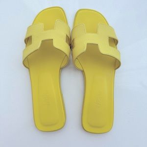 Hermes Yellow Oran slippers